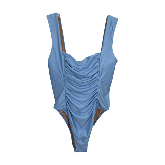 J. Crew Swim J Crew Ruched Square Neck Swimsuit 6 Blue Mist One